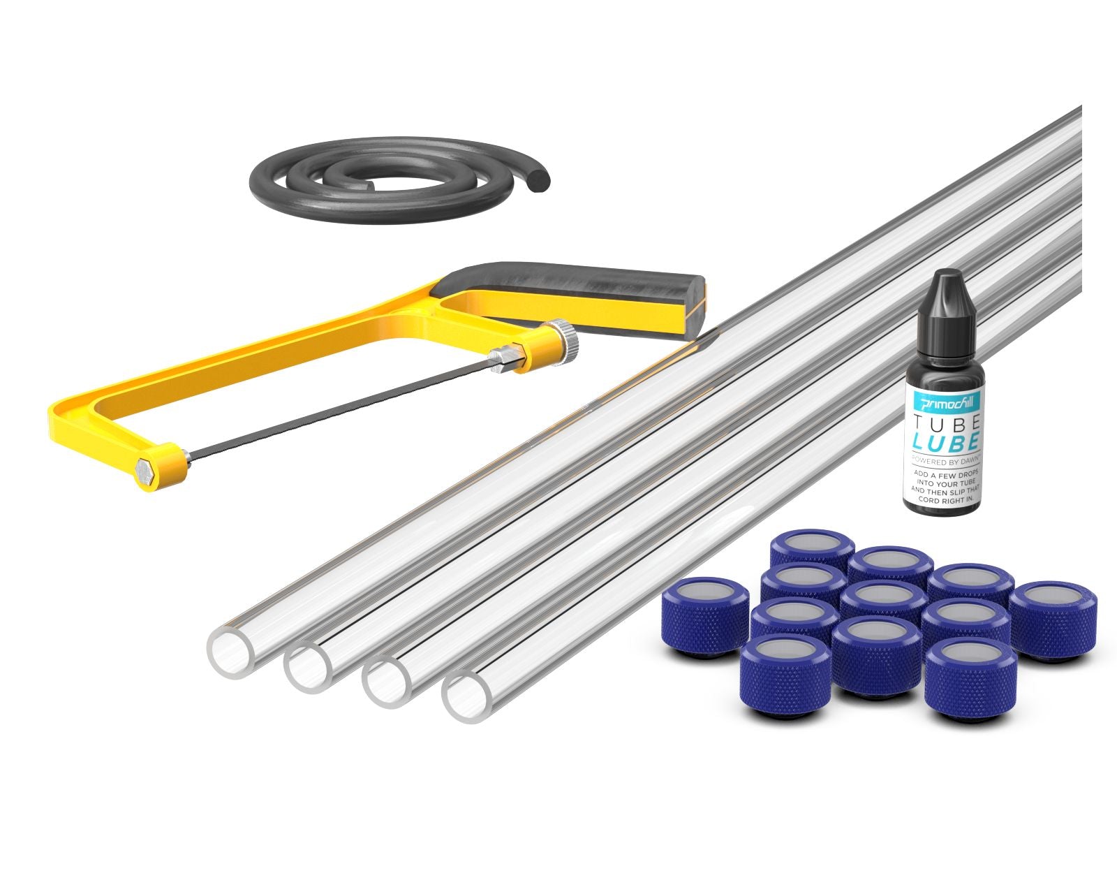 PrimoChill (Professional Kit) 4x 16mm Acrylic/PMMA Tubes, 12x Metrix SX Fitting, Bending Cord and Cutting Tool - True Blue