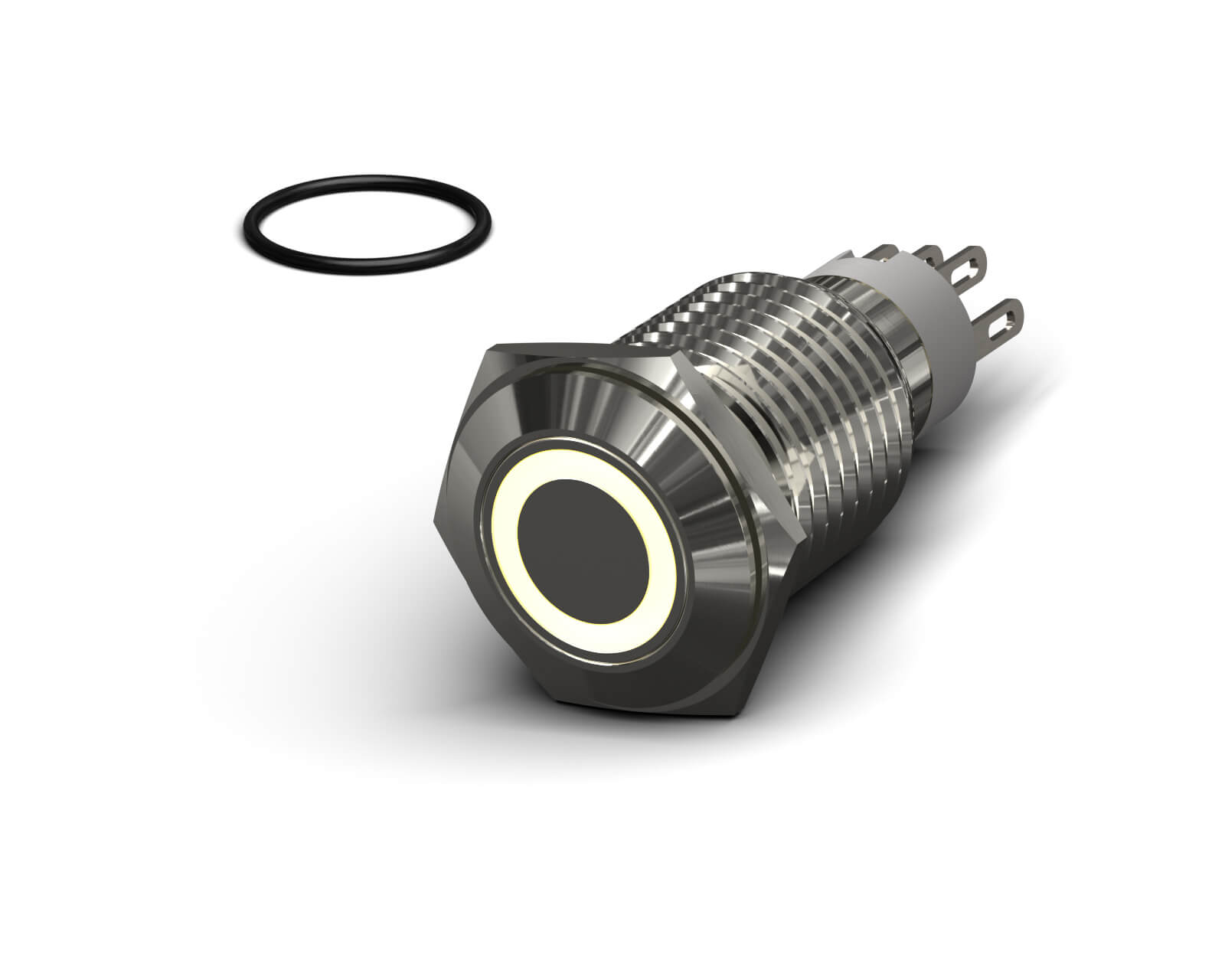 PrimoChill Silver Aluminum Latching Vandal Switch - 16mm - Ring Illumination - Amber LED - Amber LED Ring