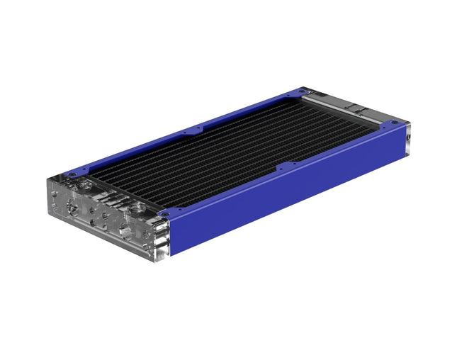 PrimoChill 240SL (30mm) EXIMO Modular Radiator, Clear Acrylic, 2x120mm, Dual Fan (R-SL-A24) Available in 20+ Colors, Assembled in USA and Custom Watercooling Loop Ready - True Blue