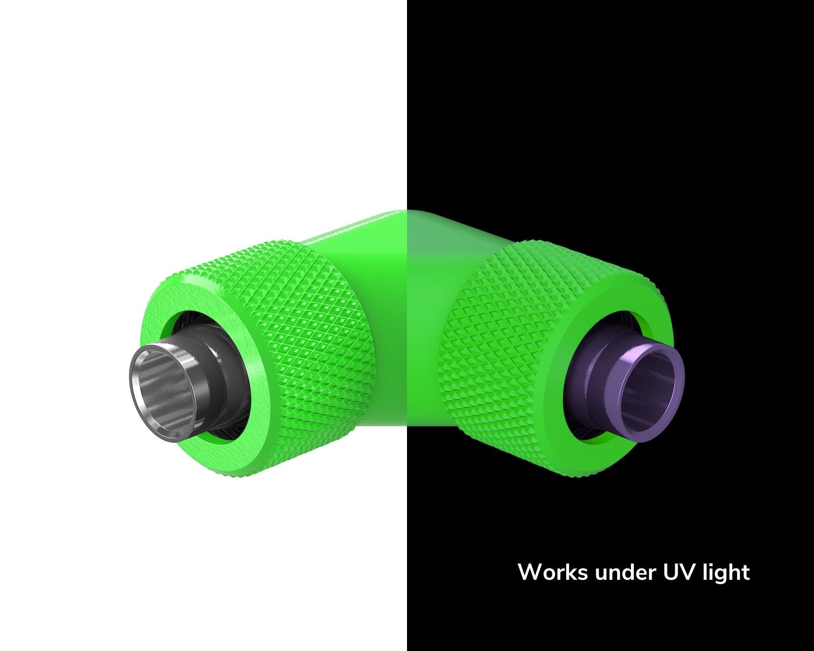 PrimoChill SecureFit SX - Premium 90 Degree Compression Fitting Set For 3/8in ID x 1/2in OD Flexible Tubing (F-SFSX1290) - Available in 20+ Colors, Custom Watercooling Loop Ready - UV Green