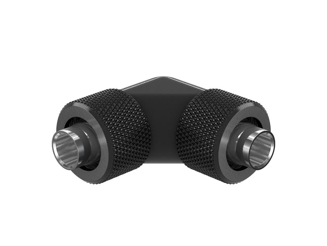 PrimoChill SecureFit SX - Premium 90 Degree Compression Fitting Set For 3/8in ID x 1/2in OD Flexible Tubing (F-SFSX1290) - Available in 20+ Colors, Custom Watercooling Loop Ready - Satin Black