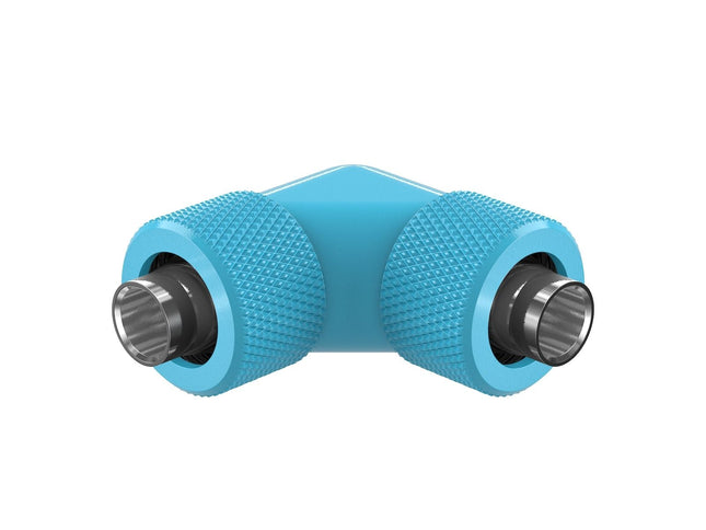 PrimoChill SecureFit SX - Premium 90 Degree Compression Fitting Set For 3/8in ID x 1/2in OD Flexible Tubing (F-SFSX1290) - Available in 20+ Colors, Custom Watercooling Loop Ready - Sky Blue