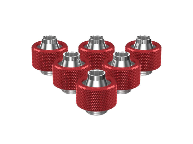 PrimoChill SecureFit SX - Premium Compression Fitting For 7/16in ID x 5/8in OD Flexible Tubing 6 Pack (F-SFSX758-6) - Available in 20+ Colors, Custom Watercooling Loop Ready - Candy Red