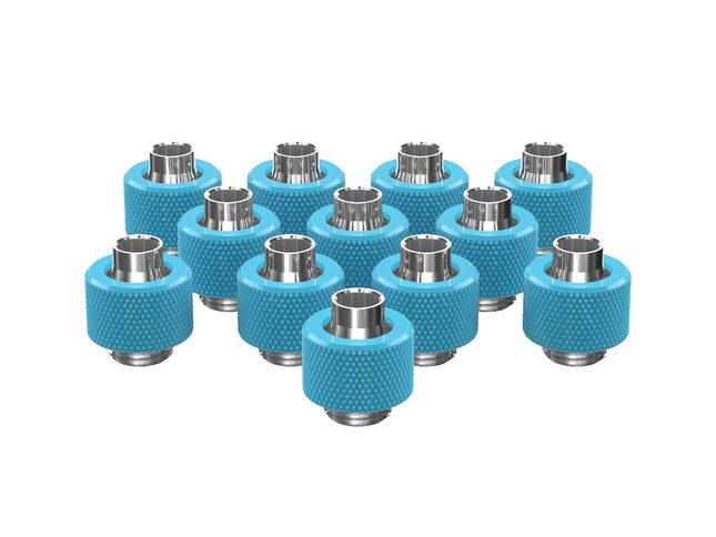 PrimoChill SecureFit SX - Premium Compression Fitting For 3/8in ID x 1/2in OD Flexible Tubing 12 Pack (F-SFSX12-12) - Available in 20+ Colors, Custom Watercooling Loop Ready - Sky Blue