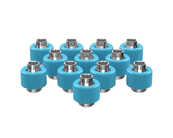 PrimoChill SecureFit SX - Premium Compression Fitting For 3/8in ID x 1/2in OD Flexible Tubing 12 Pack (F-SFSX12-12) - Available in 20+ Colors, Custom Watercooling Loop Ready - PrimoChill - KEEPING IT COOL Sky Blue