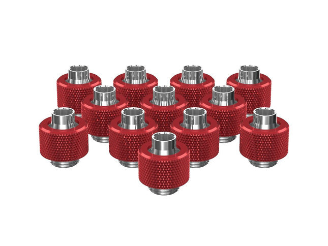 PrimoChill SecureFit SX - Premium Compression Fitting For 3/8in ID x 1/2in OD Flexible Tubing 12 Pack (F-SFSX12-12) - Available in 20+ Colors, Custom Watercooling Loop Ready - Candy Red