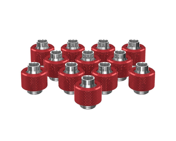 PrimoChill SecureFit SX - Premium Compression Fitting For 3/8in ID x 1/2in OD Flexible Tubing 12 Pack (F-SFSX12-12) - Available in 20+ Colors, Custom Watercooling Loop Ready - PrimoChill - KEEPING IT COOL Candy Red