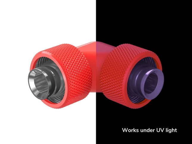 PrimoChill SecureFit SX - Premium 90 Degree Compression Fitting Set For 1/2in ID x 3/4in OD Flexible Tubing (F-SFSX3490) - Available in 20+ Colors, Custom Watercooling Loop Ready - UV Red