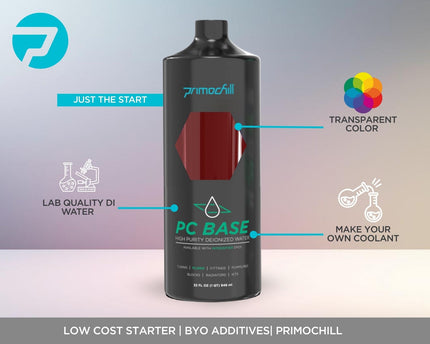 PrimoChill Base - Computer WaterCooling High Purity Deionized Water, No Protection, Add your Additives/Inhibitors, Proudly Made in The USA (32oz/.9L) - Transparent - Blood Red