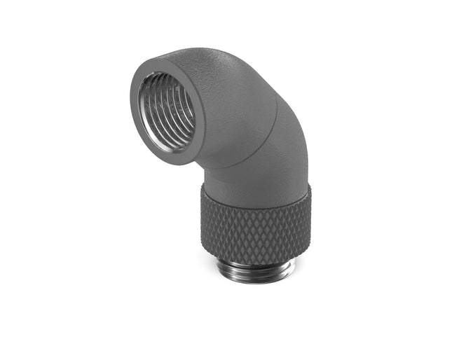 PrimoChill Male to Female G 1/4in. 90 Degree SX Dual Rotary Snake Fitting - TX Matte Gun Metal
