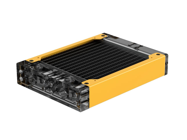 PrimoChill 120SL (30mm) EXIMO Modular Radiator, Clear Acrylic, 1x120mm, Single Fan (R-SL-A12) Available in 20+ Colors, Assembled in USA and Custom Watercooling Loop Ready - Yellow