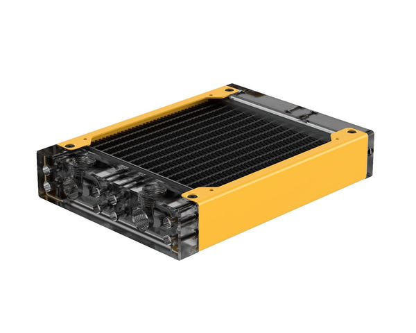 PrimoChill 120SL (30mm) EXIMO Modular Radiator, Clear Acrylic, 1x120mm, Single Fan (R-SL-A12) Available in 20+ Colors, Assembled in USA and Custom Watercooling Loop Ready - PrimoChill - KEEPING IT COOL Yellow