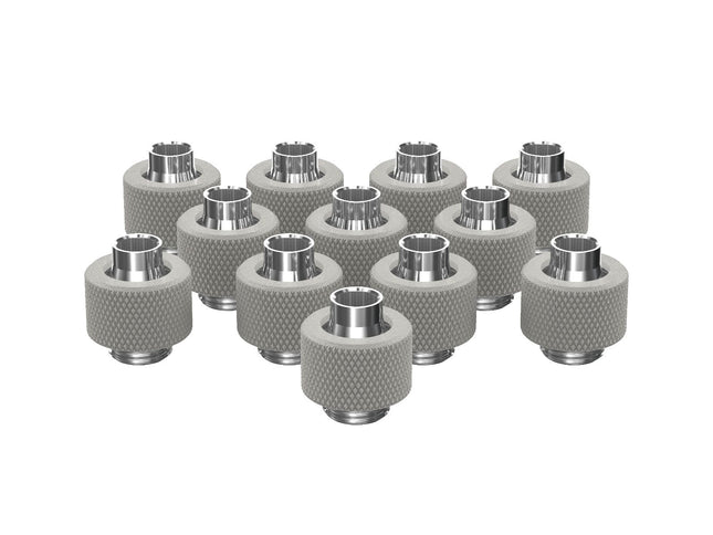 PrimoChill SecureFit SX - Premium Compression Fitting For 3/8in ID x 1/2in OD Flexible Tubing 12 Pack (F-SFSX12-12) - Available in 20+ Colors, Custom Watercooling Loop Ready - TX Matte Silver