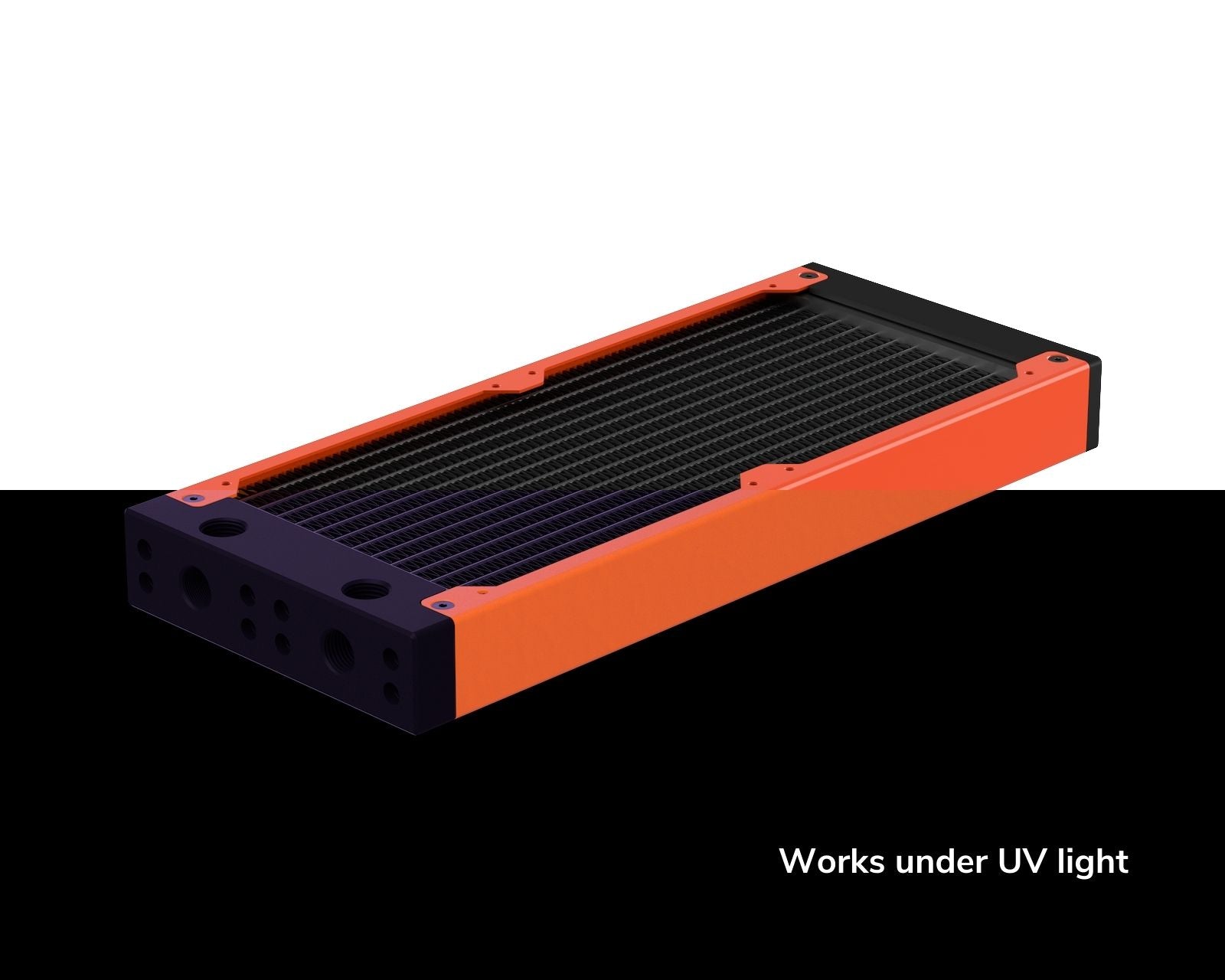 PrimoChill 240SL (30mm) EXIMO Modular Radiator, Black POM, 2x120mm, Dual Fan (R-SL-BK24) Available in 20+ Colors, Assembled in USA and Custom Watercooling Loop Ready - UV Orange