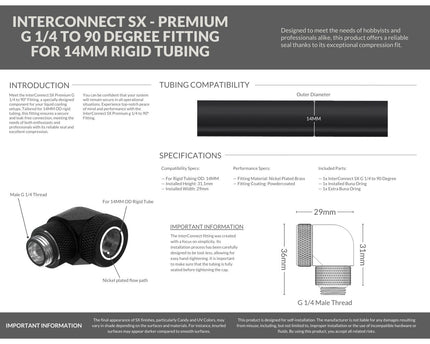 PrimoChill InterConnect SX Premium G1/4 to 90 Degree Adapter Fitting for 14MM Rigid Tubing (FA-G9014) - TX Matte Black