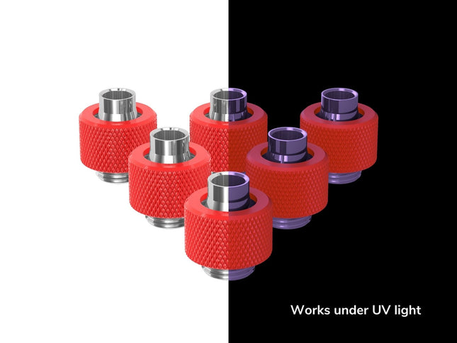 PrimoChill SecureFit SX - Premium Compression Fitting For 3/8in ID x 1/2in OD Flexible Tubing 6 Pack (F-SFSX12-6) - Available in 20+ Colors, Custom Watercooling Loop Ready - UV Red