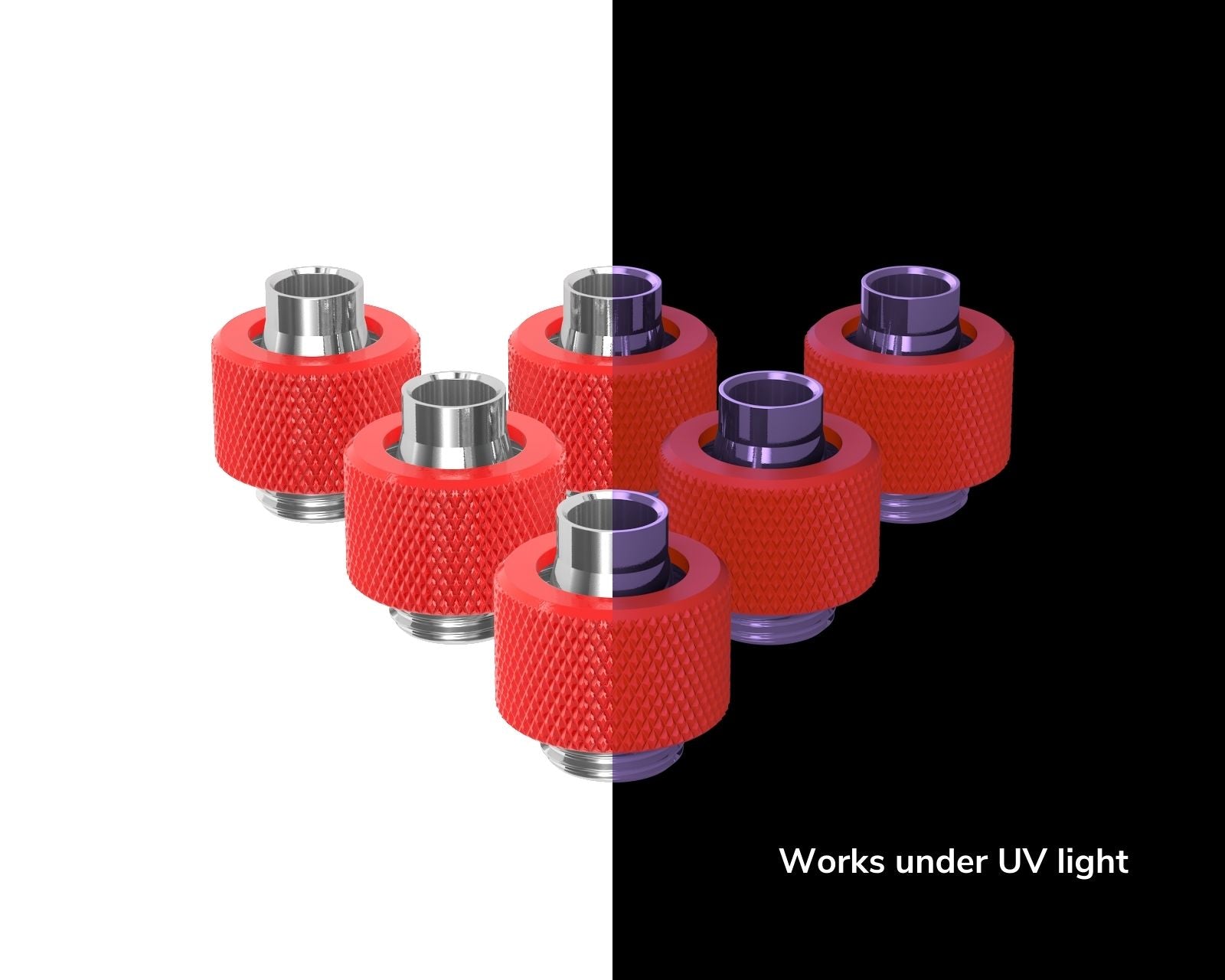 PrimoChill SecureFit SX - Premium Compression Fitting For 3/8in ID x 1/2in OD Flexible Tubing 6 Pack (F-SFSX12-6) - Available in 20+ Colors, Custom Watercooling Loop Ready - UV Red