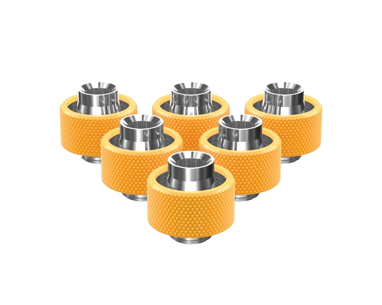 PrimoChill SecureFit SX - Premium Compression Fittings 6 Pack - For 1/2in ID x 3/4in OD Flexible Tubing (F-SFSX34-6) - Available in 20+ Colors, Custom Watercooling Loop Ready - Yellow