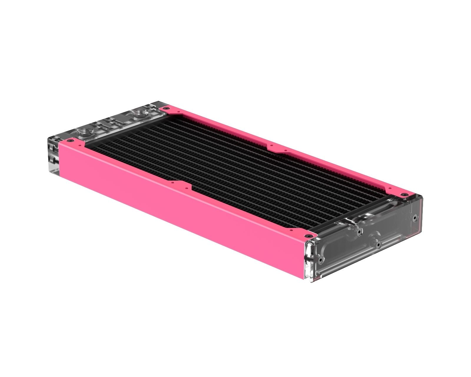 PrimoChill 240SL (30mm) EXIMO Modular Radiator, Clear Acrylic, 2x120mm, Dual Fan (R-SL-A24) Available in 20+ Colors, Assembled in USA and Custom Watercooling Loop Ready - UV Pink