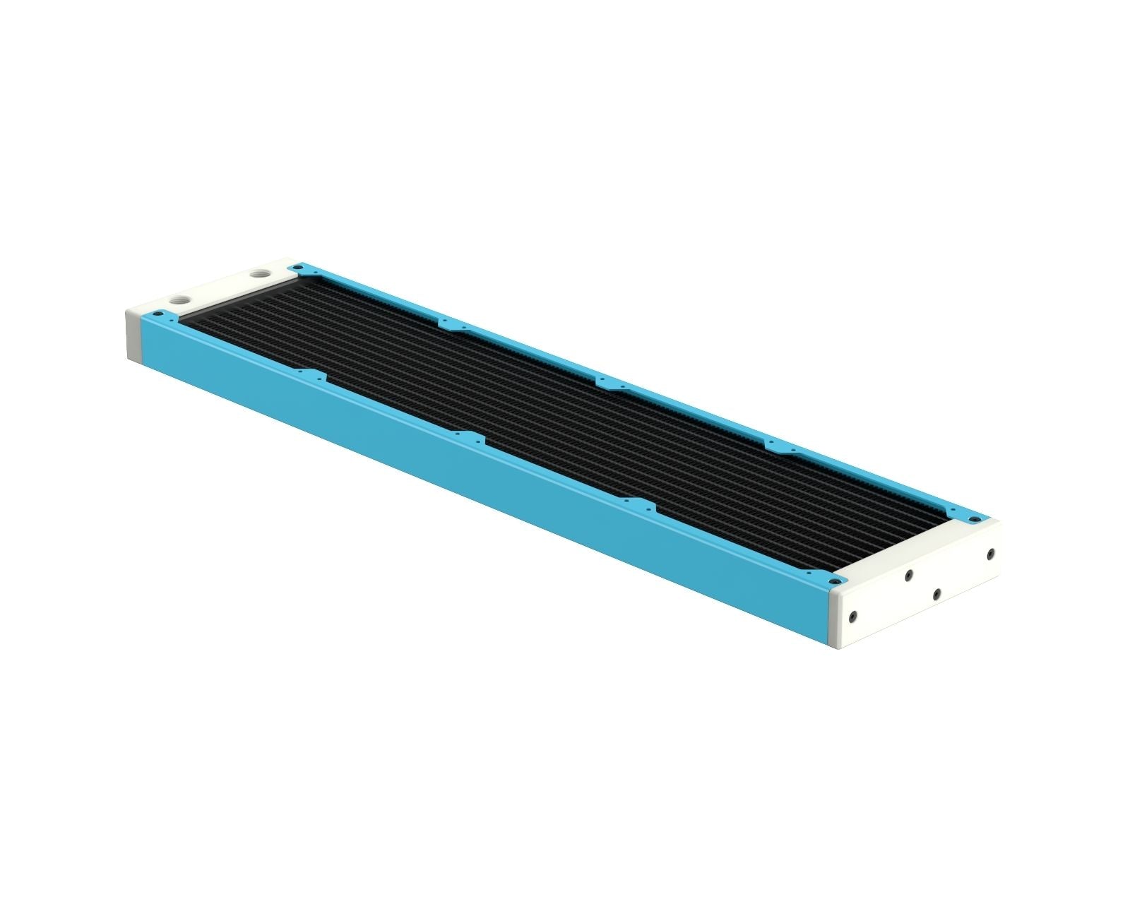PrimoChill 480SL (30mm) EXIMO Modular Radiator, White POM, 4x120mm, Quad Fan (R-SL-W48) Available in 20+ Colors, Assembled in USA and Custom Watercooling Loop Ready - Sky Blue