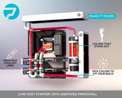 PrimoChill Base - Computer WaterCooling High Purity Deionized Water, No Protection, Add your Additives/Inhibitors, Proudly Made in The USA (32oz/.9L) - Transparent - Red