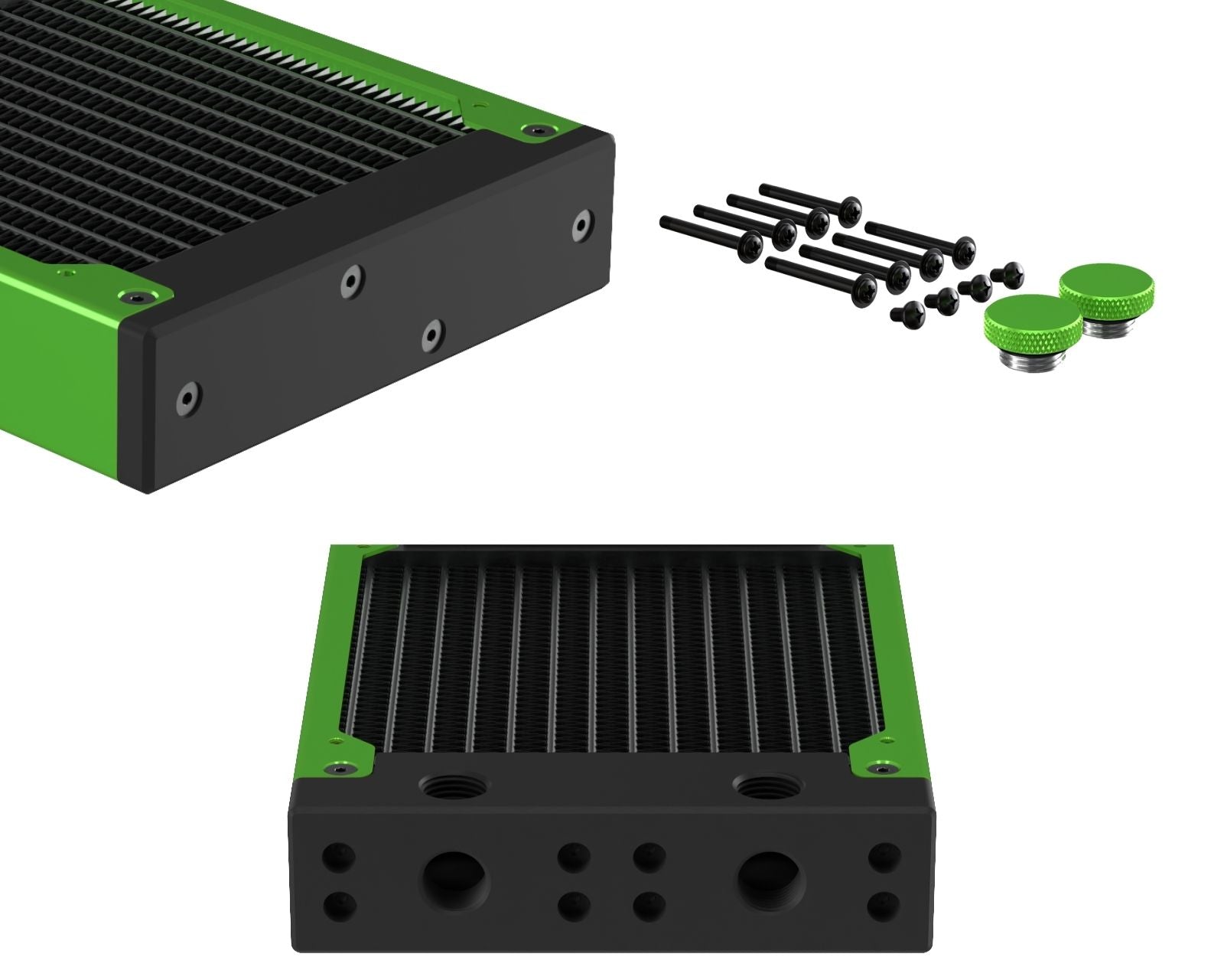 PrimoChill 240SL (30mm) EXIMO Modular Radiator, Black POM, 2x120mm, Dual Fan (R-SL-BK24) Available in 20+ Colors, Assembled in USA and Custom Watercooling Loop Ready - Toxic Candy