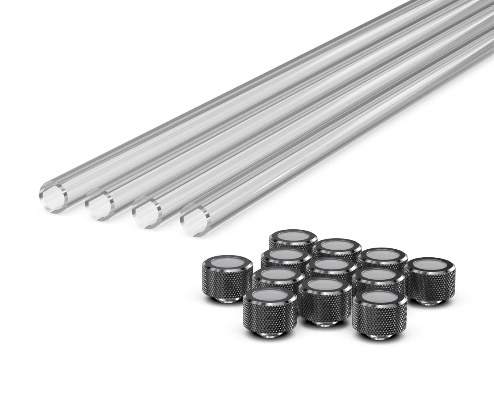 PrimoChill (Basic Kit) 4x 16mm Acrylic/PMMA Tubes, 12x Metric SX Fittings - Dark Nickel