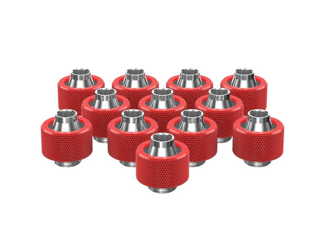 PrimoChill SecureFit SX - Premium Compression Fitting For 3/8in ID x 5/8in OD Flexible Tubing 12 Pack (F-SFSX58-12) - Available in 20+ Colors, Custom Watercooling Loop Ready - Razor Red