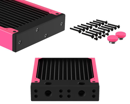 PrimoChill 480SL (30mm) EXIMO Modular Radiator, Black POM, 4x120mm, Quad Fan (R-SL-BK48) Available in 20+ Colors, Assembled in USA and Custom Watercooling Loop Ready - UV Pink