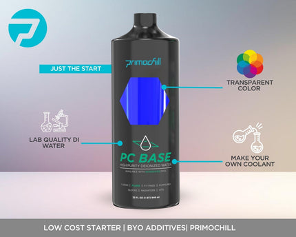 PrimoChill Base - Computer WaterCooling High Purity Deionized Water, No Protection, Add your Additives/Inhibitors, Proudly Made in The USA (32oz/.9L) - Transparent - UV Blue