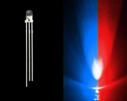 3mm Bi-Colored 3 Prong LED Bulb- Blue/Red- 50 Pack