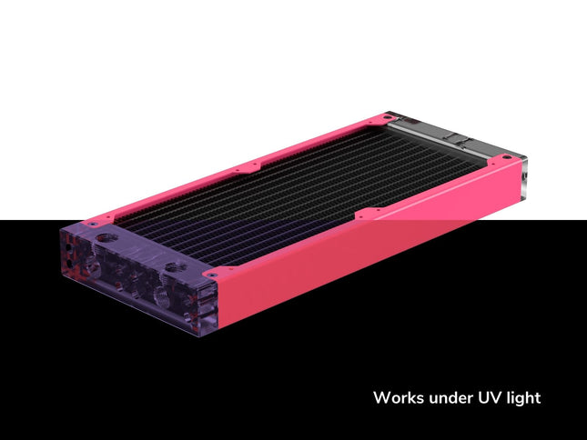 PrimoChill 240SL (30mm) EXIMO Modular Radiator, Clear Acrylic, 2x120mm, Dual Fan (R-SL-A24) Available in 20+ Colors, Assembled in USA and Custom Watercooling Loop Ready - UV Pink