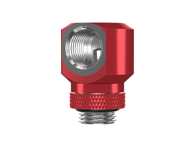 PrimoChill InterConnectSX Flat 90 Degree Rotary Fitting (FAF90) – Enhanced PC Cooling with Sleek Aesthetics - Available in 20+ Colors, Custom Watercooling Loop Ready - Candy Red