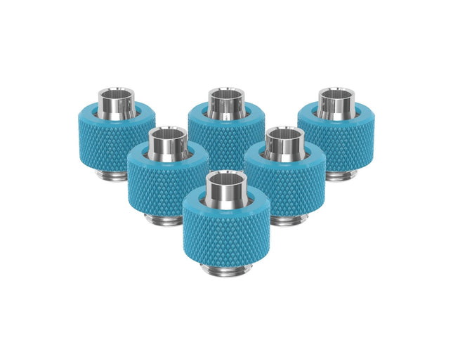 PrimoChill SecureFit SX - Premium Compression Fitting For 3/8in ID x 1/2in OD Flexible Tubing 6 Pack (F-SFSX12-6) - Available in 20+ Colors, Custom Watercooling Loop Ready - Sky Blue