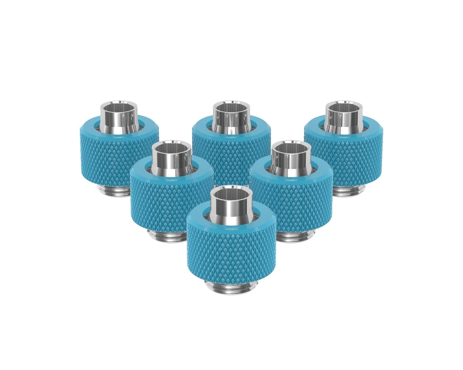 PrimoChill SecureFit SX - Premium Compression Fitting For 3/8in ID x 1/2in OD Flexible Tubing 6 Pack (F-SFSX12-6) - Available in 20+ Colors, Custom Watercooling Loop Ready - Sky Blue