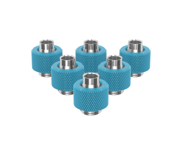 PrimoChill SecureFit SX - Premium Compression Fitting For 3/8in ID x 1/2in OD Flexible Tubing 6 Pack (F-SFSX12-6) - Available in 20+ Colors, Custom Watercooling Loop Ready - PrimoChill - KEEPING IT COOL Sky Blue