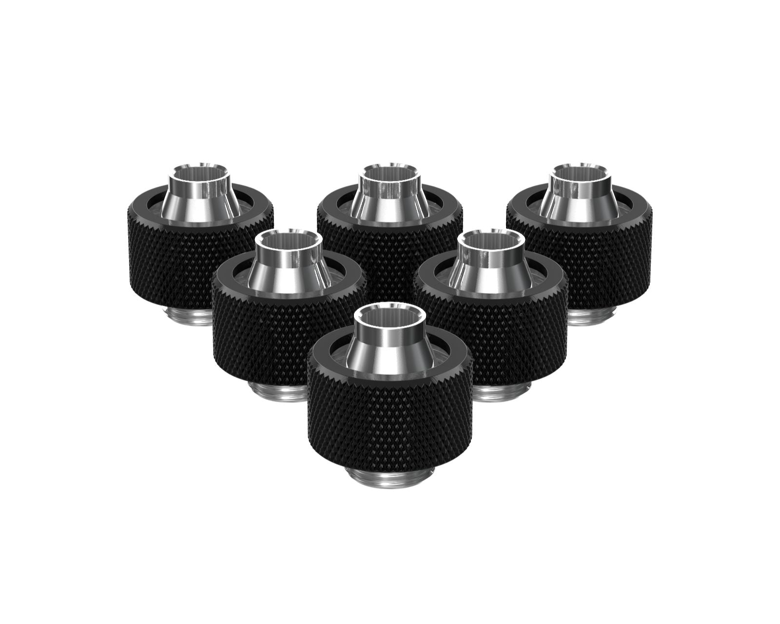PrimoChill SecureFit SX - Premium Compression Fitting For 7/16in ID x 5/8in OD Flexible Tubing 6 Pack (F-SFSX758-6) - Available in 20+ Colors, Custom Watercooling Loop Ready - Satin Black