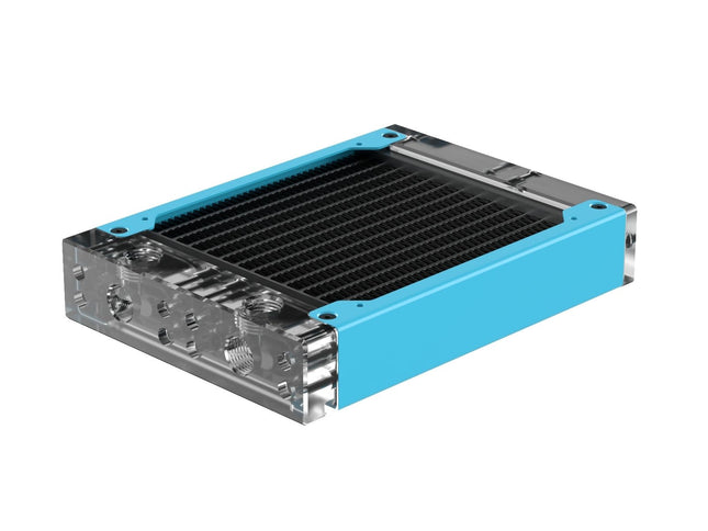 PrimoChill 120SL (30mm) EXIMO Modular Radiator, Clear Acrylic, 1x120mm, Single Fan (R-SL-A12) Available in 20+ Colors, Assembled in USA and Custom Watercooling Loop Ready - Sky Blue