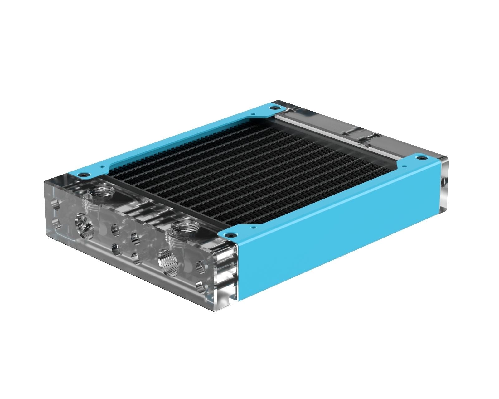 PrimoChill 120SL (30mm) EXIMO Modular Radiator, Clear Acrylic, 1x120mm, Single Fan (R-SL-A12) Available in 20+ Colors, Assembled in USA and Custom Watercooling Loop Ready - Sky Blue