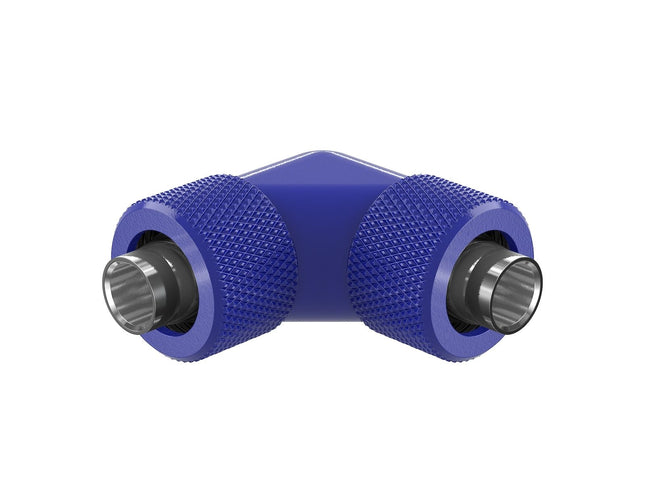 PrimoChill SecureFit SX - Premium 90 Degree Compression Fitting Set For 3/8in ID x 1/2in OD Flexible Tubing (F-SFSX1290) - Available in 20+ Colors, Custom Watercooling Loop Ready - True Blue