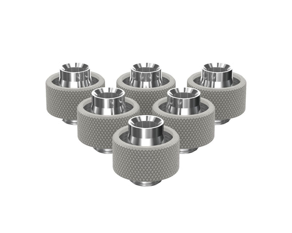 PrimoChill SecureFit SX - Premium Compression Fittings 6 Pack - For 1/2in ID x 3/4in OD Flexible Tubing (F-SFSX34-6) - Available in 20+ Colors, Custom Watercooling Loop Ready - TX Matte Silver