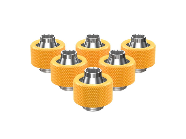 PrimoChill SecureFit SX - Premium Compression Fitting For 7/16in ID x 5/8in OD Flexible Tubing 6 Pack (F-SFSX758-6) - Available in 20+ Colors, Custom Watercooling Loop Ready - Yellow
