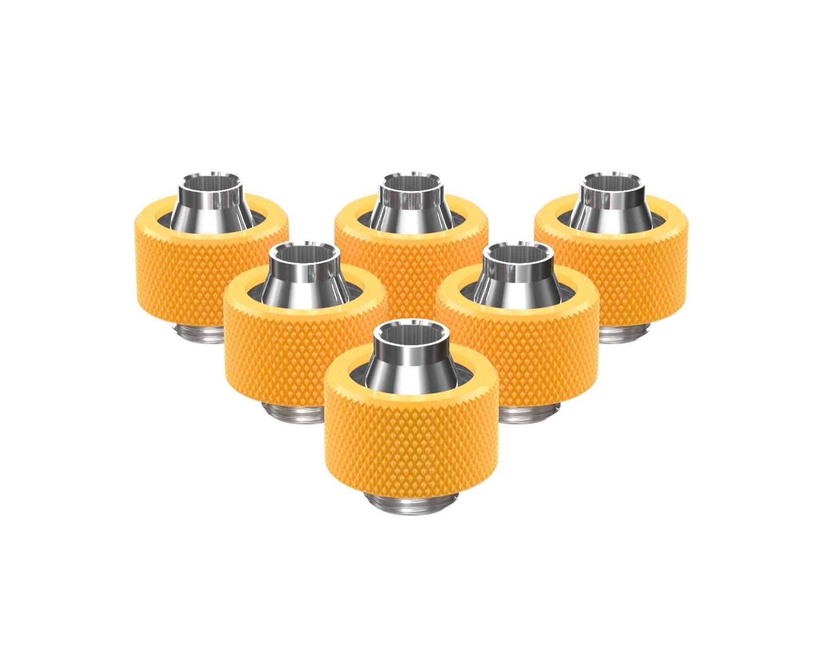 PrimoChill SecureFit SX - Premium Compression Fitting For 7/16in ID x 5/8in OD Flexible Tubing 6 Pack (F-SFSX758-6) - Available in 20+ Colors, Custom Watercooling Loop Ready - Yellow