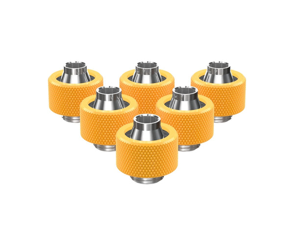 PrimoChill SecureFit SX - Premium Compression Fitting For 7/16in ID x 5/8in OD Flexible Tubing 6 Pack (F-SFSX758-6) - Available in 20+ Colors, Custom Watercooling Loop Ready - PrimoChill - KEEPING IT COOL Yellow
