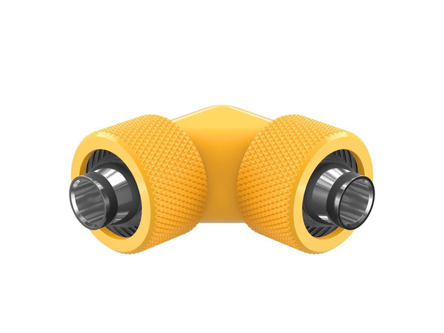 PrimoChill SecureFit SX - Premium 90 Degree Compression Fitting Set For 3/8in ID x 5/8in OD Flexible Tubing (F-SFSX5890) - Available in 20+ Colors, Custom Watercooling Loop Ready - Yellow