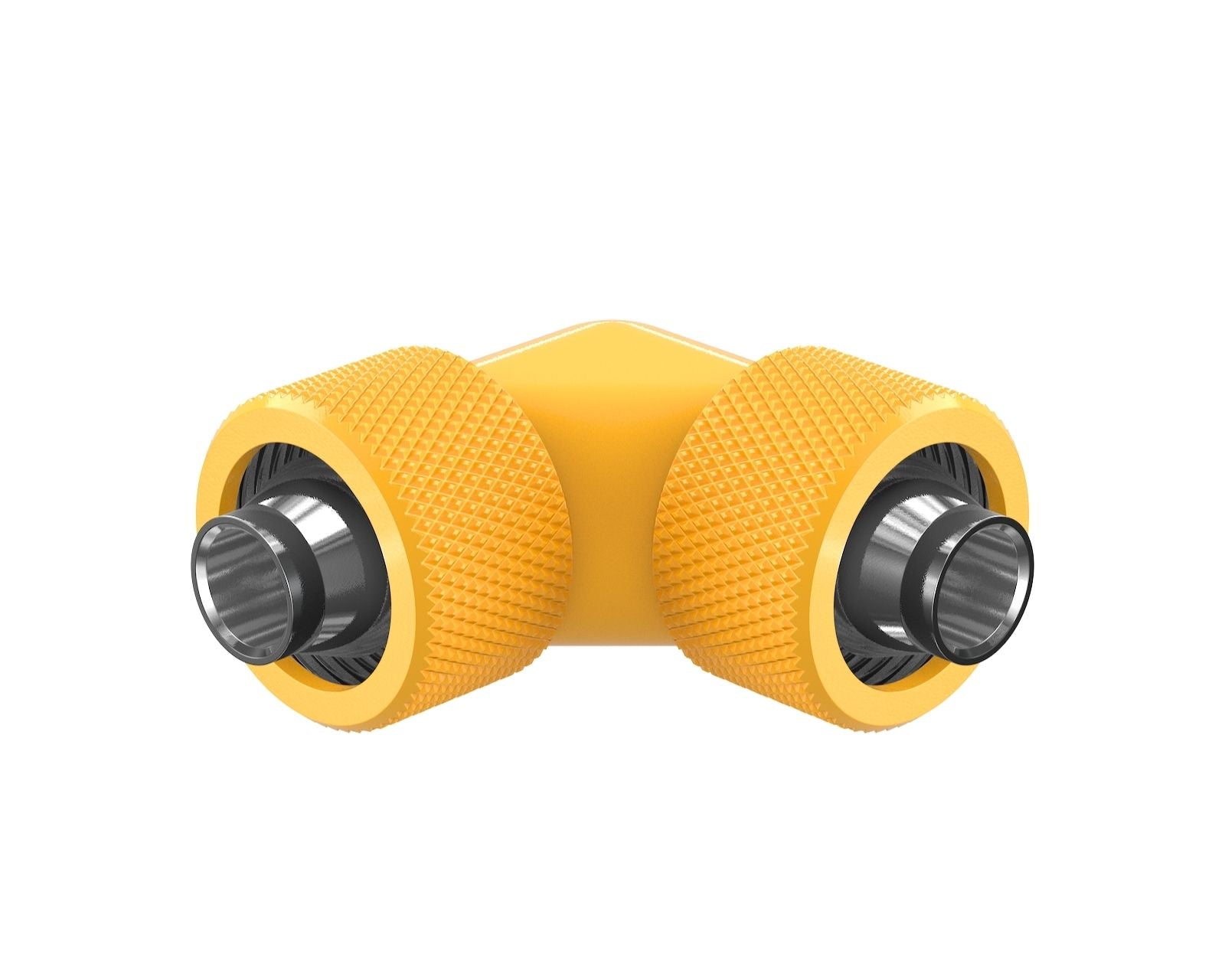 PrimoChill SecureFit SX - Premium 90 Degree Compression Fitting Set For 3/8in ID x 5/8in OD Flexible Tubing (F-SFSX5890) - Available in 20+ Colors, Custom Watercooling Loop Ready - Yellow
