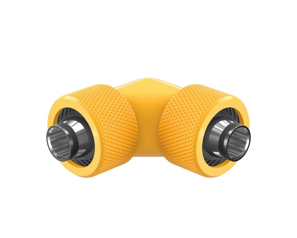 PrimoChill SecureFit SX - Premium 90 Degree Compression Fitting Set For 3/8in ID x 5/8in OD Flexible Tubing (F-SFSX5890) - Available in 20+ Colors, Custom Watercooling Loop Ready - PrimoChill - KEEPING IT COOL Yellow