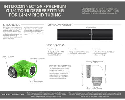 PrimoChill InterConnect SX Premium G1/4 to 90 Degree Adapter Fitting for 14MM Rigid Tubing (FA-G9014) - Toxic Candy