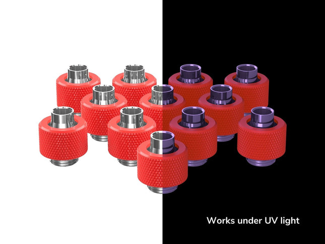 PrimoChill SecureFit SX - Premium Compression Fitting For 3/8in ID x 1/2in OD Flexible Tubing 12 Pack (F-SFSX12-12) - Available in 20+ Colors, Custom Watercooling Loop Ready - UV Red