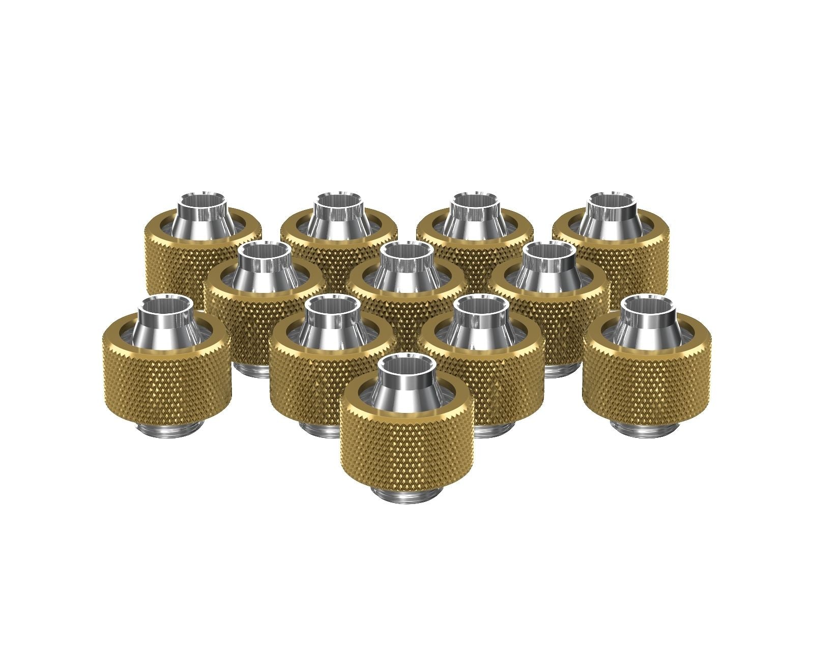 PrimoChill SecureFit SX - Premium Compression Fitting For 3/8in ID x 5/8in OD Flexible Tubing 12 Pack (F-SFSX58-12) - Available in 20+ Colors, Custom Watercooling Loop Ready - Candy Gold